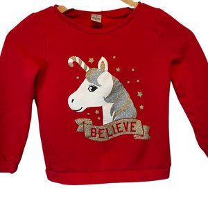 Size: 7 - Red/Silver/Gold Sweatshirt w/ Holiday Unicorn Logo